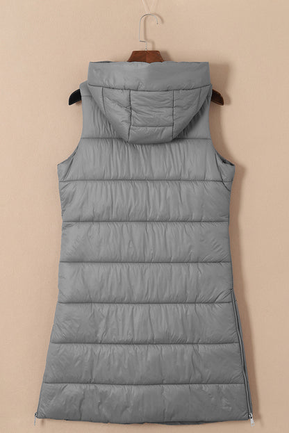 Black Hooded Long Quilted Vest PLUS Coat