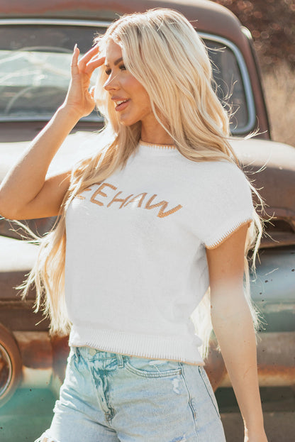 YEEHAW Stitch Edge Crew Neck Sweater Top