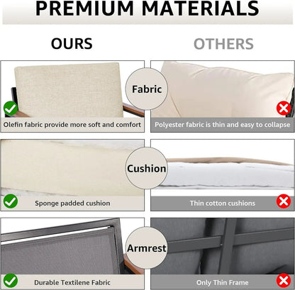 4 Pieces Patio Furniture Sets,Metal Outdoor Patio Furniture Sets,Outdoor Sectional Furniture Patio Conversation Set,Wooden Anti-Scald Armrest,Sling Mesh,4" Olefin Cushions-3