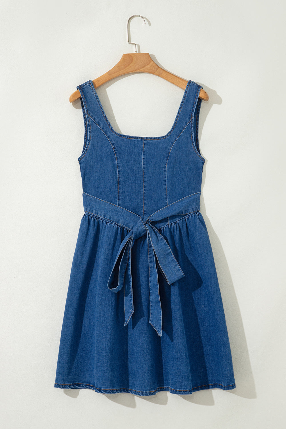 Emily Square Neck Bowknot A-line Denim Dress Threaded Pear