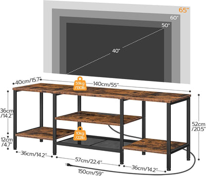 TV Stand With Power Outlets For 65 Inch TV Open Shelves