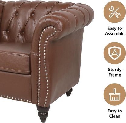 3 Piece Living Room Set With Sectional Chesterfield Sofa Chair And Leather Upholstered Loveseat ShipItFurniture