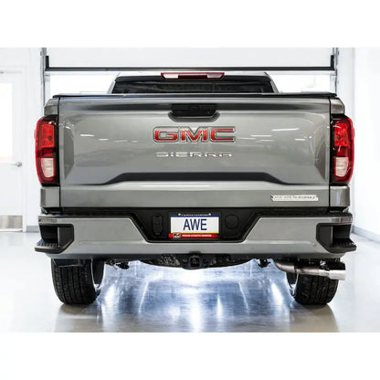 AWE Tuning 4th Gen GM 1500 5.3L 0FG Catback Dual Side Exit (Flat Bumper) - Chrome Tips NP Motorsports