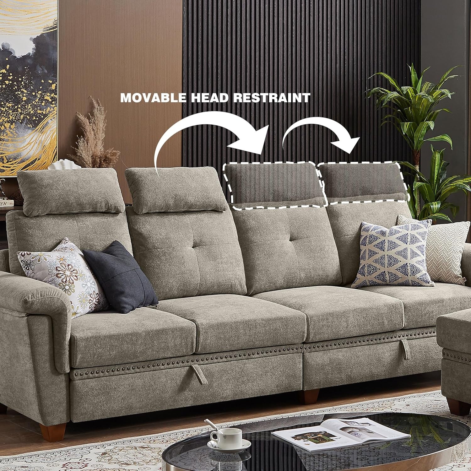 Convertible Sectional Sofa With Storage Beige Microfiber ShipItFurniture