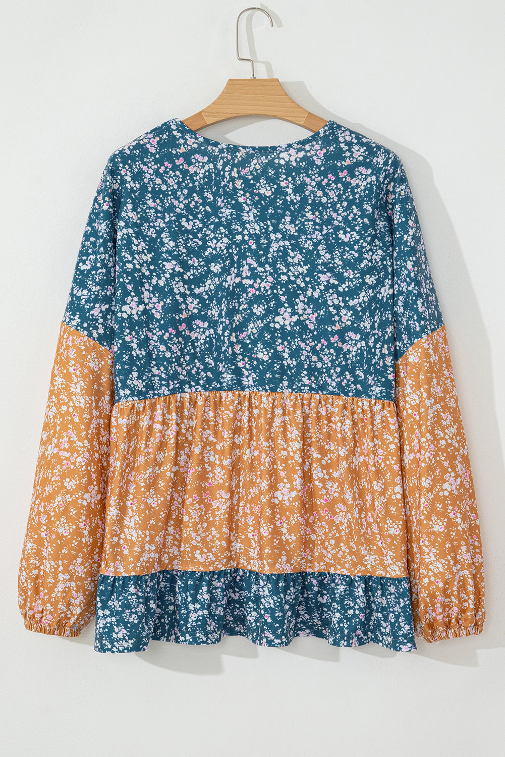 Cecilia Floral Ruffled Hem Round Neck Blouse Threaded Pear