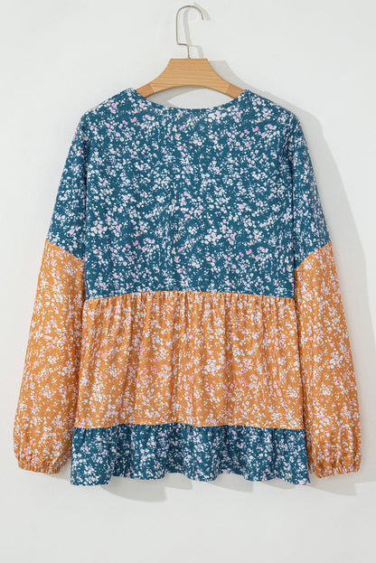 Cecilia Floral Ruffled Hem Round Neck Blouse