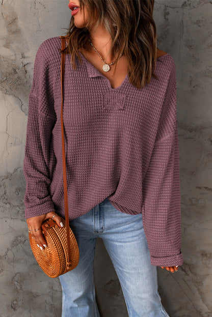 Evelyn Waffle Knit Loose Long Sleeve Top