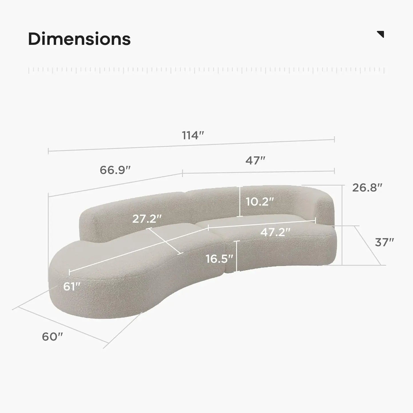 White Boucle Curved Sectional Sofa Modular Living Room ShipItFurniture