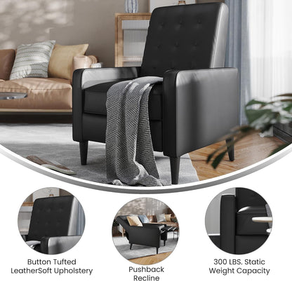 Ezra Pushback Recliner Black LeatherSoft Upholstery ShipItFurniture