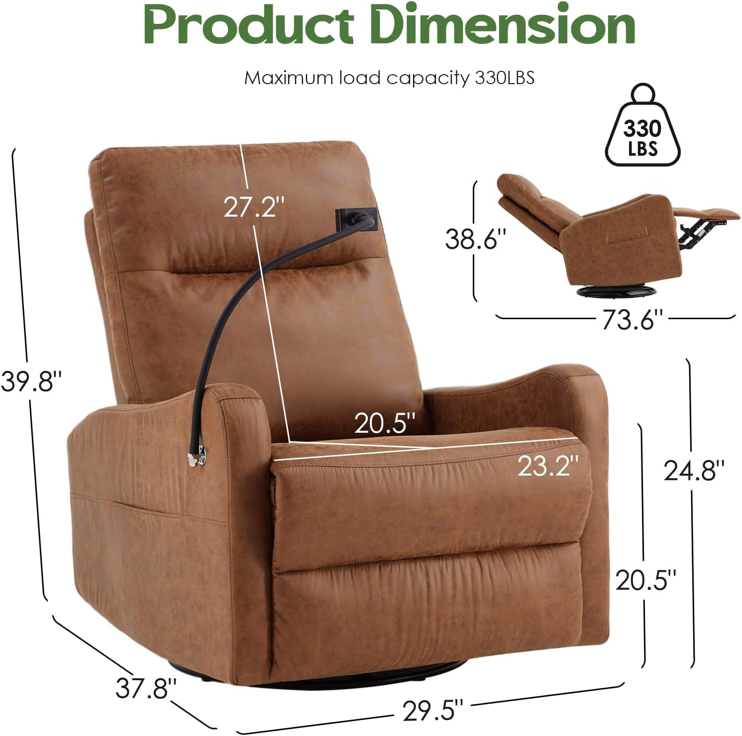 Oversized Brown Leather Recliner With Phone Holder ShipItFurniture