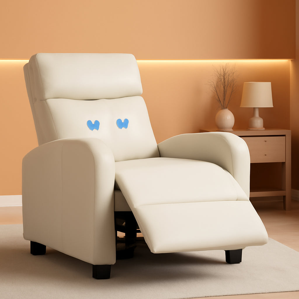 Beige Leather Massage Recliner Chair With Foot Extension ShipItFurniture