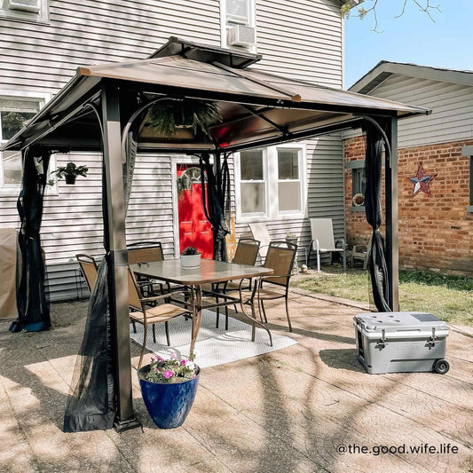 10x12 Hardtop Gazebo Steel Frame Netting Brown ShipItFurniture