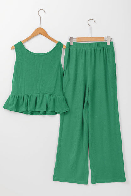 Teresa Ribbed Ruffle Tank Top and Pants Set