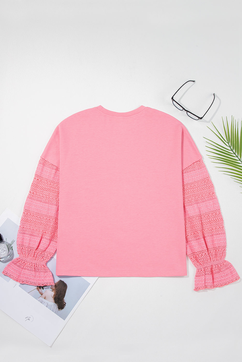 Brielle Lace Ruffled Sleeve Patchwork Loose Sweatshirt - Get it from Bo