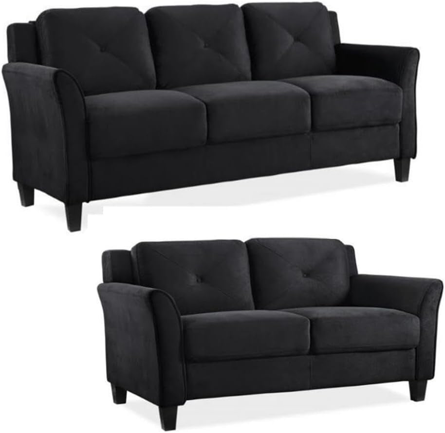 2 Piece Living Room Sofa And Loveseat Set In Black Microfiber Upholstery With 67.3 Inch Total Seat Width ShipItFurniture