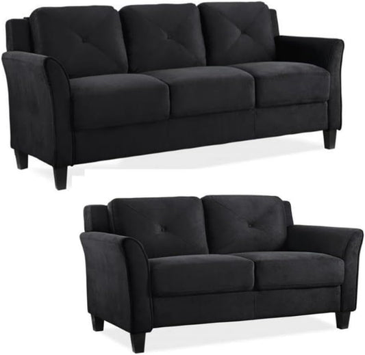 2 Piece Living Room Sofa And Loveseat Set In Black Microfiber Upholstery With 67.3 Inch Total Seat Width ShipItFurniture