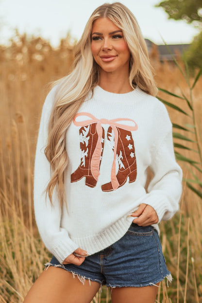 Amanda Embroidered Bow Boots Sweater