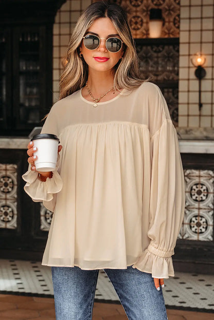 Mayaevi Sleeve Chiffon Blouse Long Sleeve Top