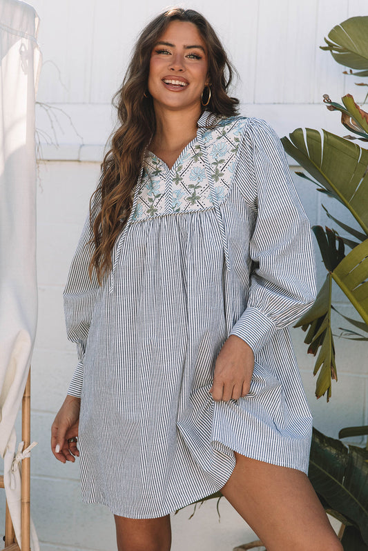 Aila Stripe Floral Patchwork Tied Mini Dress