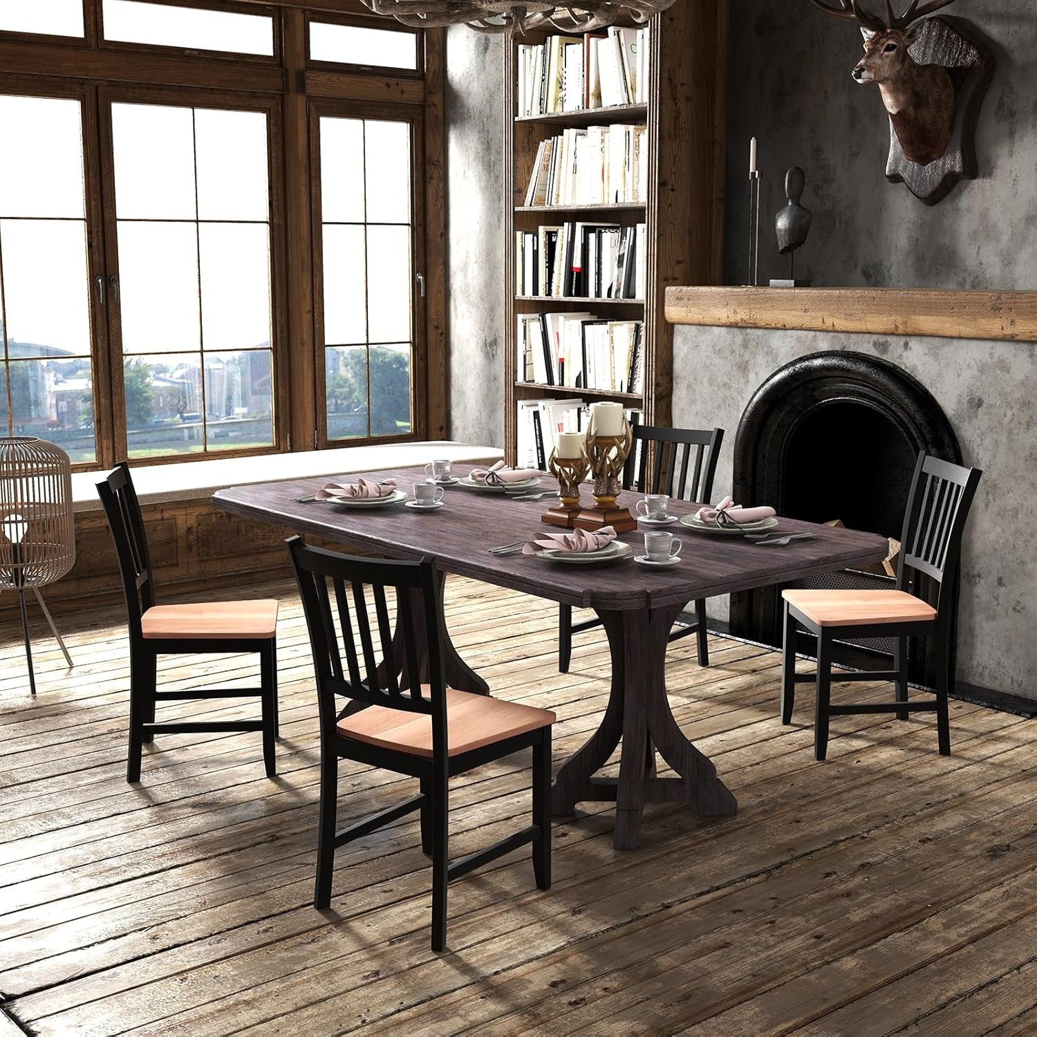 Wooden Dining Chairs Set of 4, Farmhouse Kitchen Chair with Rubber Wood Legs, Easy to Assemble Armless Dining Side Chairs, Dining Room Chairs, Black ShipItFurniture