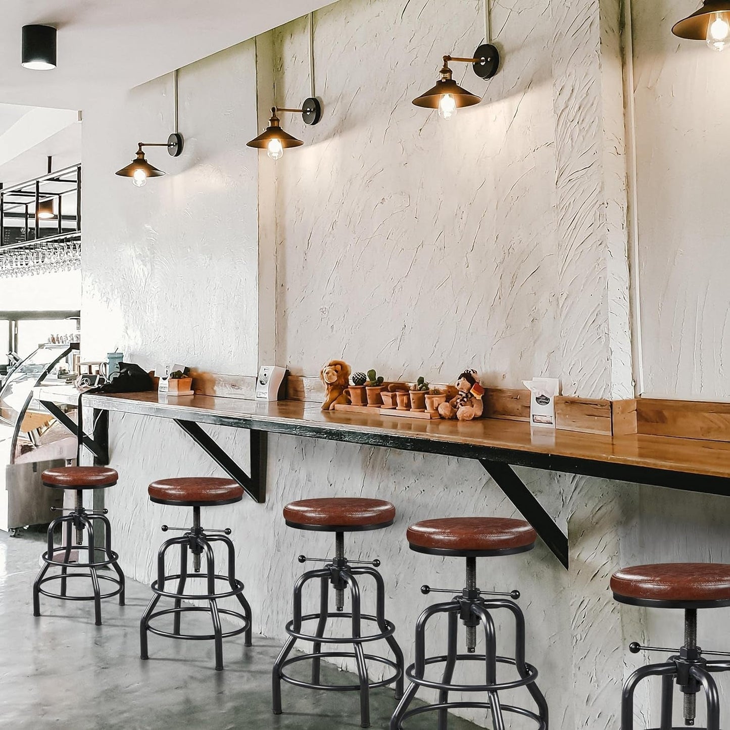 Industrial Bar Stool Adjustable Brown Counter Height ShipItFurniture