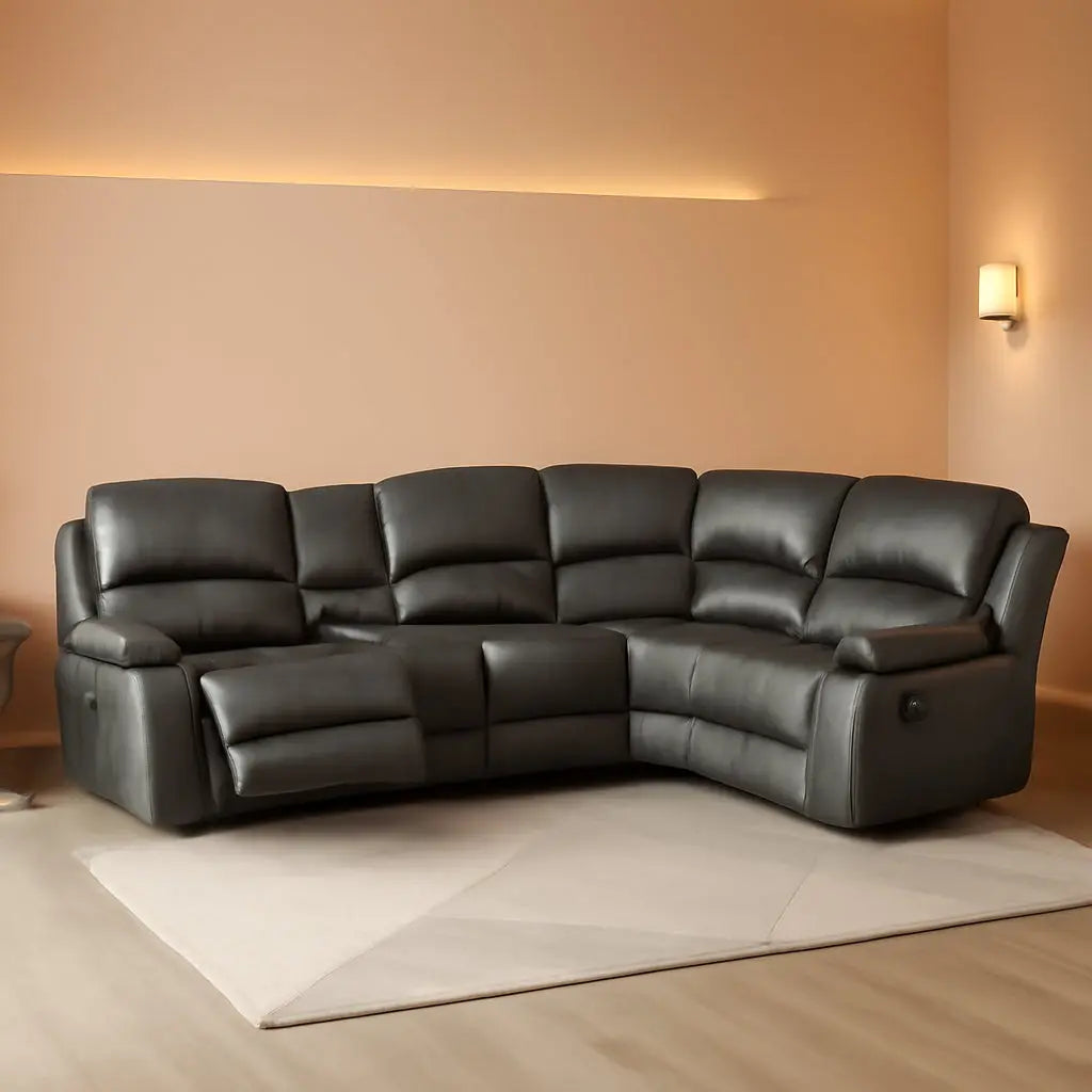 Bonded Leather Sectional Sofa Grey Power Reclining ShipItFurniture