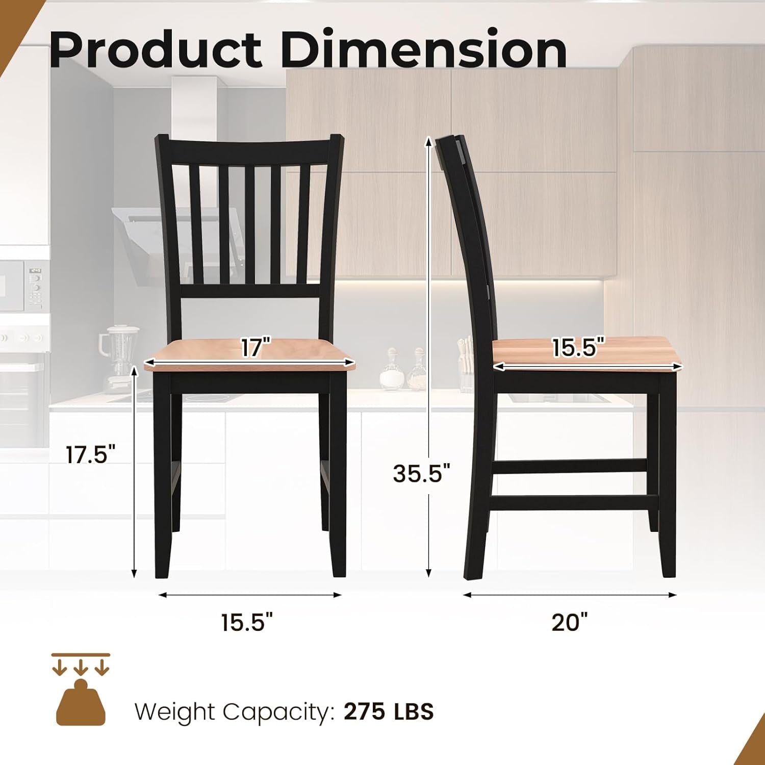 Wooden Dining Chairs Set of 4, Farmhouse Kitchen Chair with Rubber Wood Legs, Easy to Assemble Armless Dining Side Chairs, Dining Room Chairs, Black ShipItFurniture