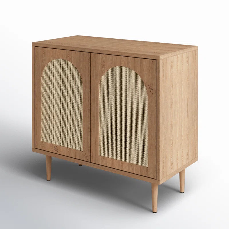 Rattan Door Accent Cabinet 30.2 Inch With Solid Wood Legs ShipItFurniture