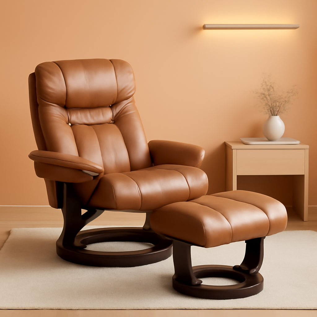 Leathersoft Recliner With Ottoman Palimino Swivel ShipItFurniture