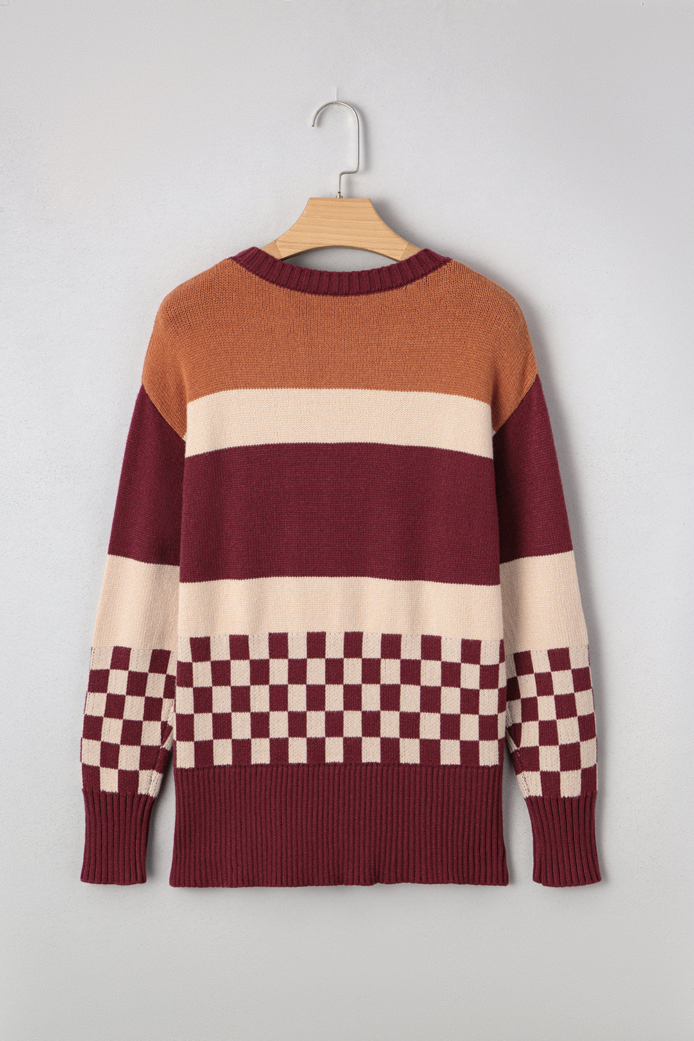 Noelle Checkered Knitted Sweater Threaded Pear