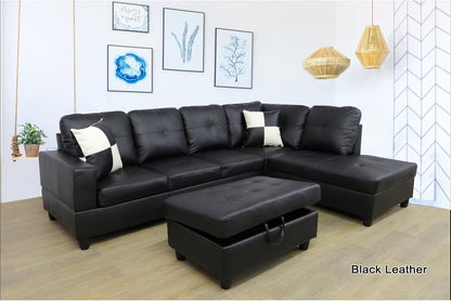 Faux Leather L Shaped Sectional Sofa Black 103 Inch Wide With Ottoman ShipItFurniture