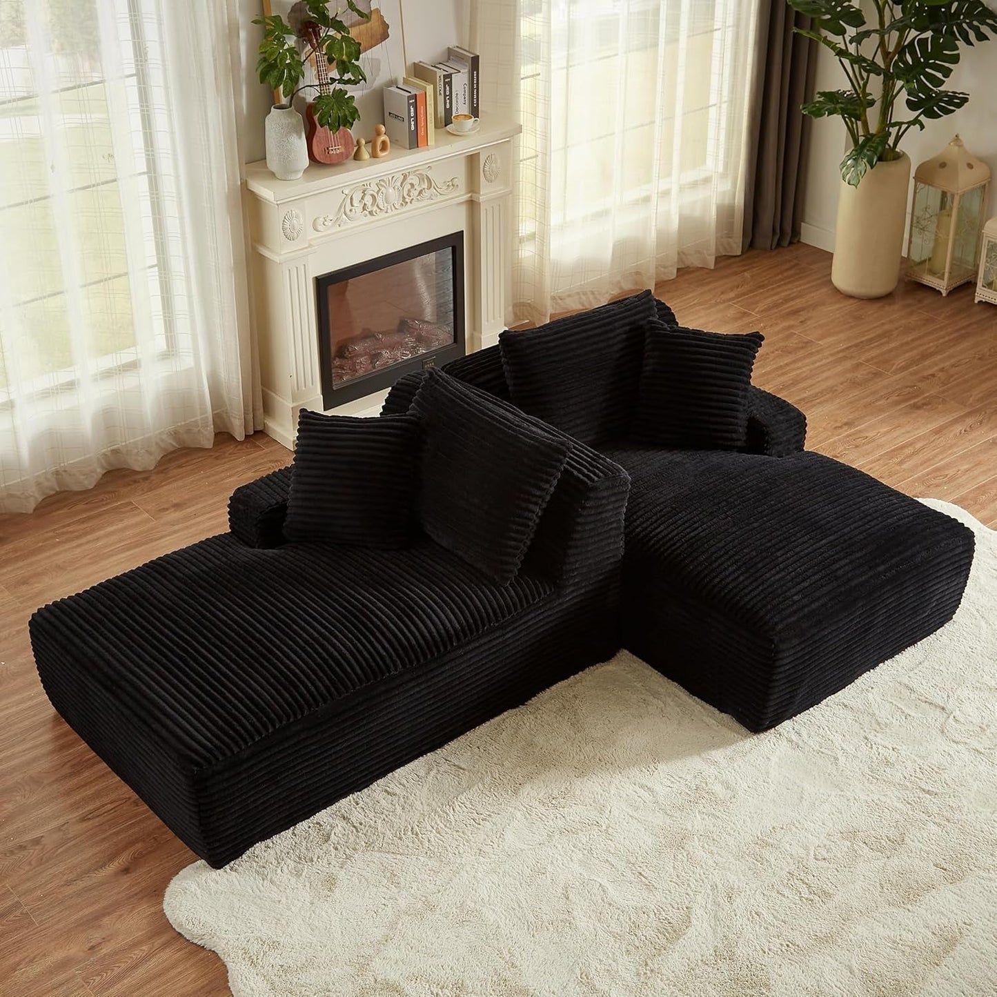 Oversized Corduroy Chaise Lounge Loveseat With Sleeper Sofa ShipItFurniture