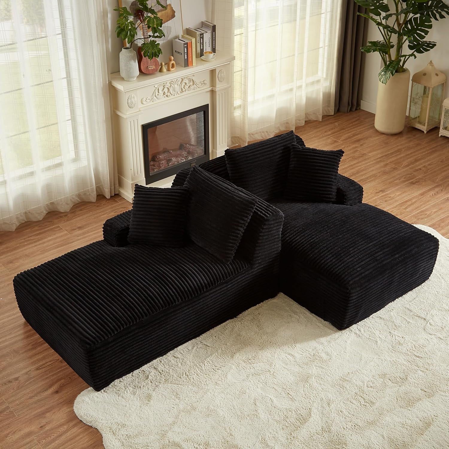 Oversized Corduroy Chaise Lounge Loveseat With Sleeper Sofa ShipItFurniture