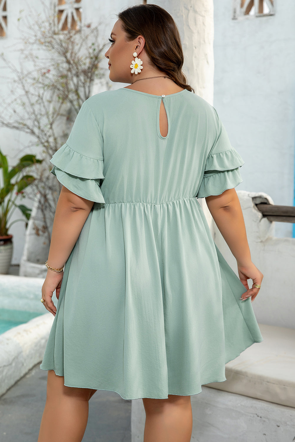 Gracie Plus Size Ruffle Trim Short Sleeve Dress