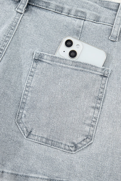 Scalloped Acid Wash High Waist Denim Shorts