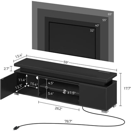 LED TV Stand With Power Outlet And Storage Cabinet