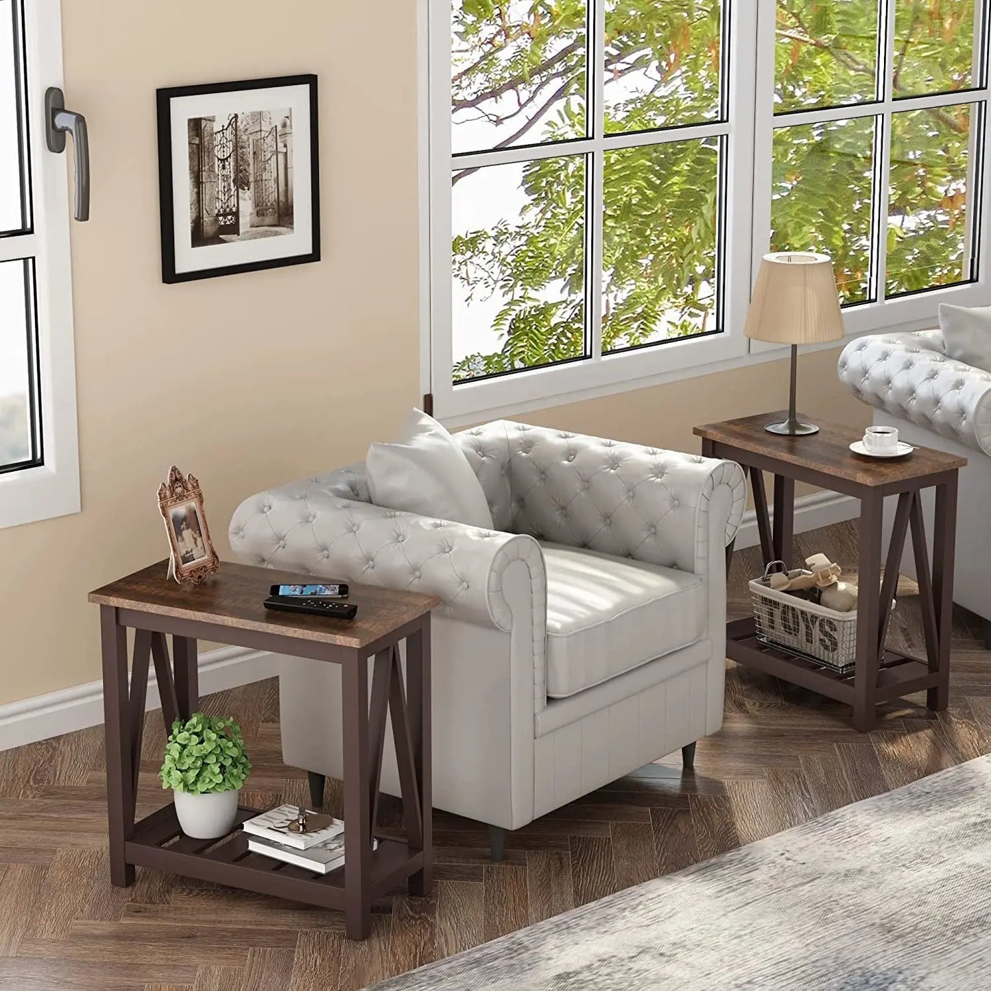 Espresso Narrow End Table With Shelf 23.6 Inch Rustic-4