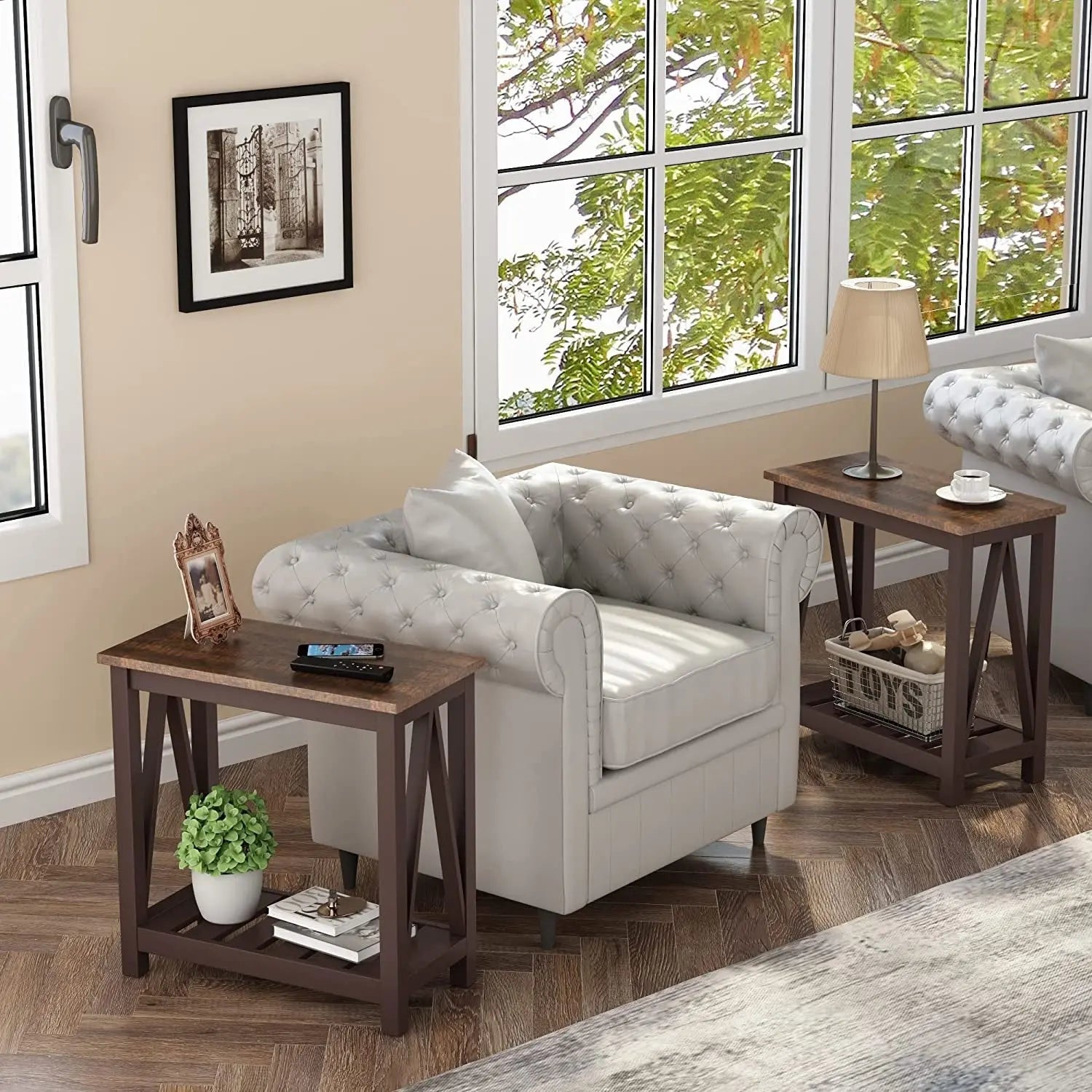 Espresso Narrow End Table With Shelf 23.6 Inch Rustic-4