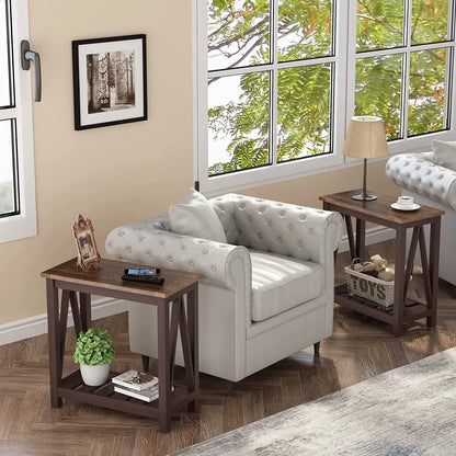 Espresso Narrow End Table With Shelf 23.6 Inch Rustic-4