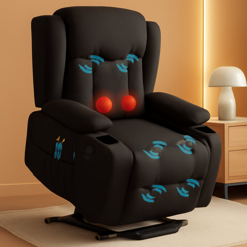 Electric Power Lift Linen Recliner Massage Chair Black ShipItFurniture