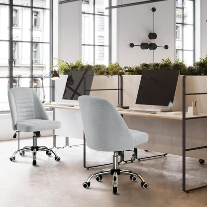 Linen Office Desk Chair With Rolling Wheels For Home Office