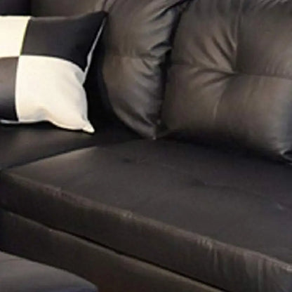 Black Faux Leather Sectional Sofa Set With Ottoman ShipItFurniture