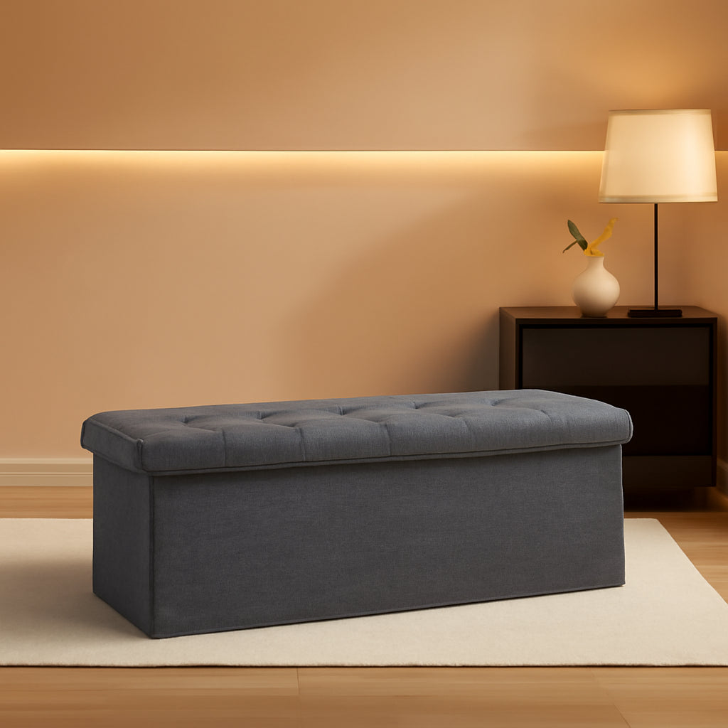 Gray 45 Inch Storage Ottoman Bench Durable Upholstery ShipItFurniture