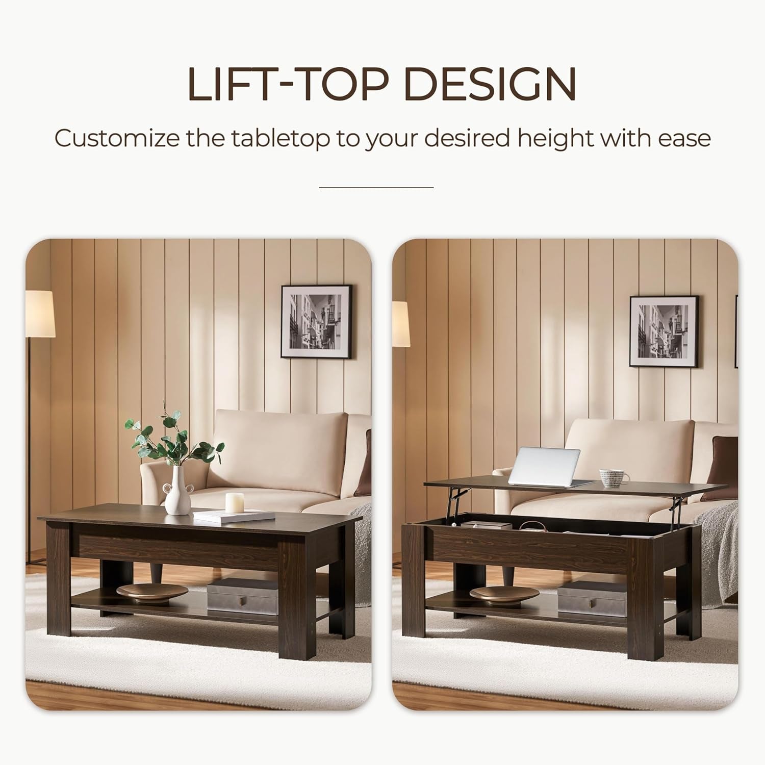 Espresso Lift Top Coffee Table With Hidden Compartment ShipItFurniture