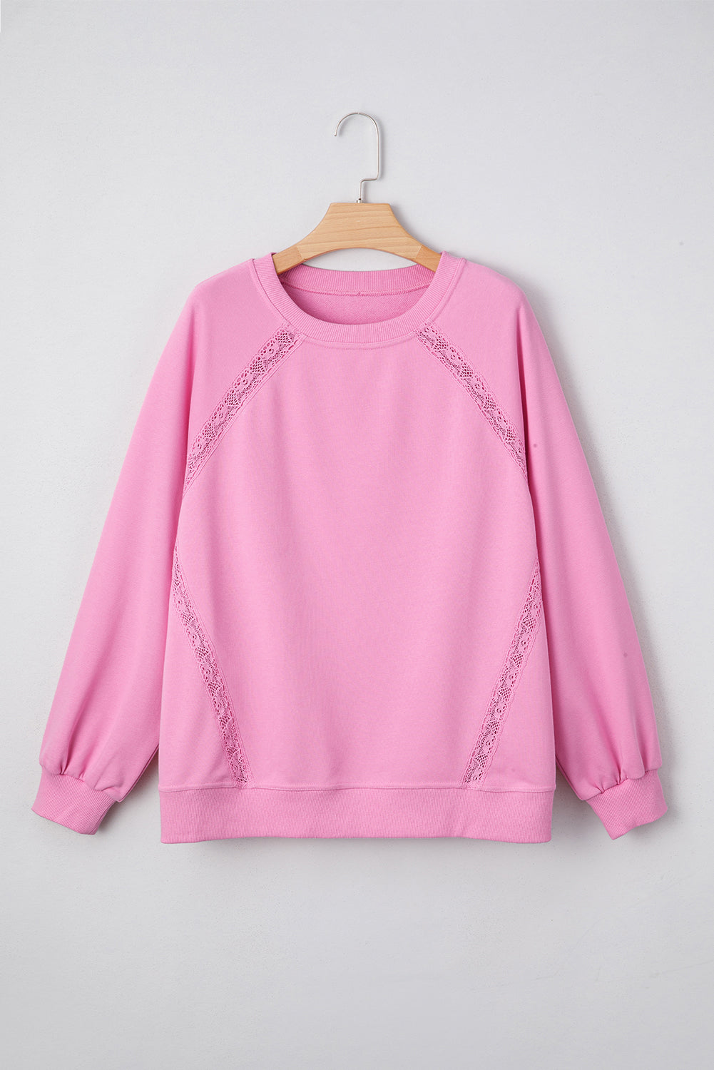 Lilah Lace Patched Raglan Sleeve Loose Fit Sweatshirt Threaded Pear