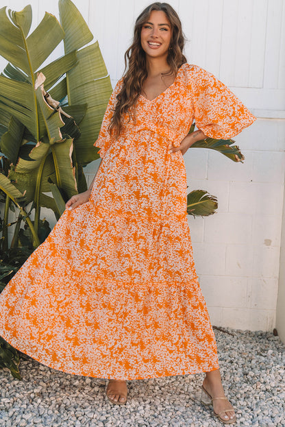 Eileen Floral V Neck Wide Sleeve Maxi Dress