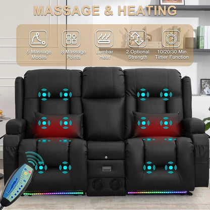 Power Reclining Loveseat With Massage And LED Lighting ShipItFurniture