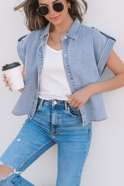 Emelia Denim Pinup Folded Cap Sleeve Shirt