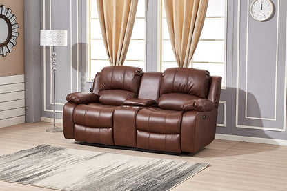 Power Reclining Bonded Leather Loveseat Brown With USB ShipItFurniture