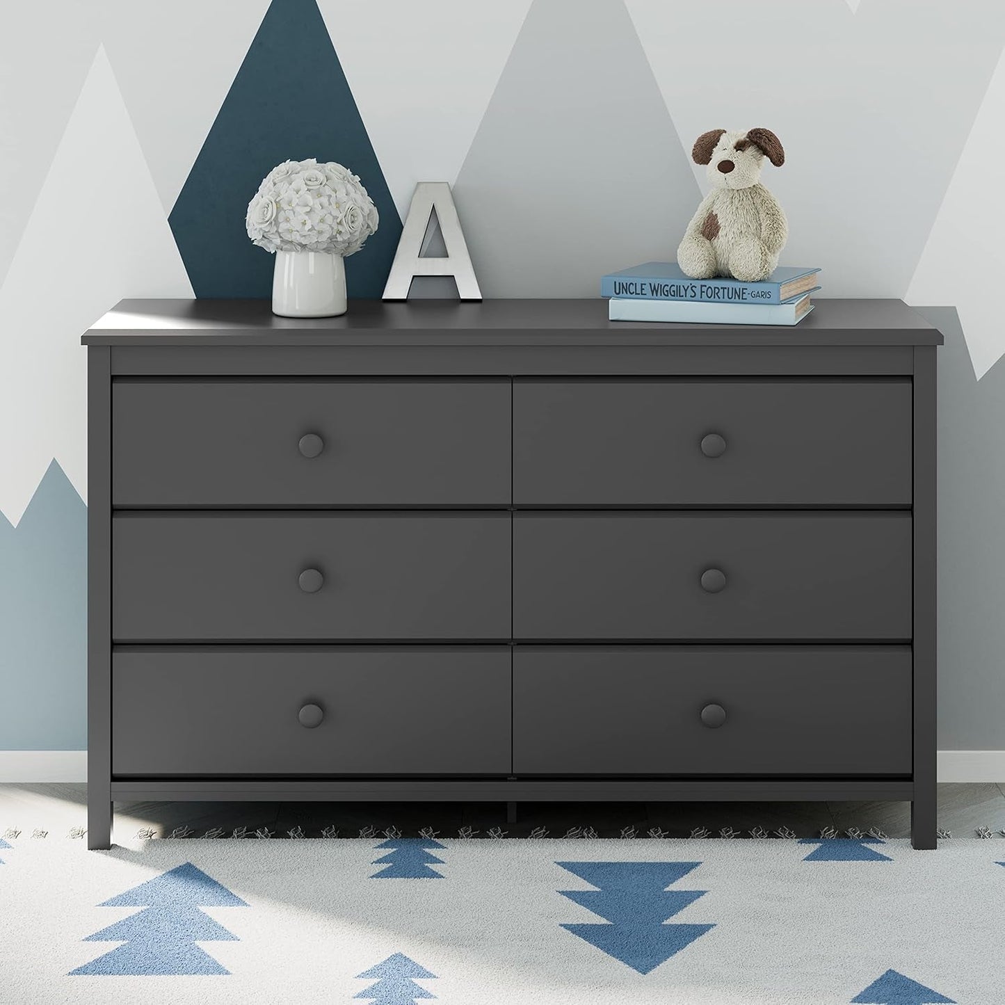 Alpine 6 Drawer Double Dresser (Gray) – GREENGUARD Gold Certified, Dresser for Nursery, 6 Drawer Dresser, Kids Dresser, Nursery Dresser Drawer Organizer, Chest of Drawers ShipItFurniture